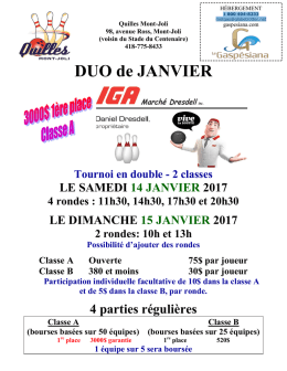 Tournoi Duo janvier 2017 - Salon de quilles Mont-Joli