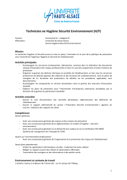 Technicien.ne Hygi&egrave;ne S&eacute;curit&eacute; Environnement