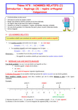 Th&egrave;me N&deg;8 : NOMBRES RELATIFS (1) Introduction