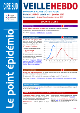 Point épidémiologique au 11 janvier 2017. - InVS