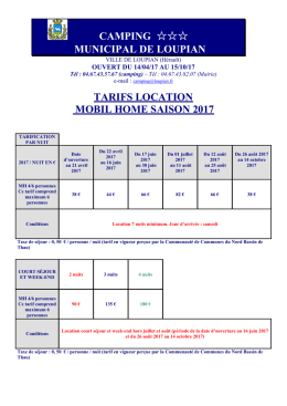 Tarifs location Mobil Home