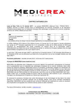 Communiqué MEDICREA 2017 01 12 Chiffre d`Affaires 2016