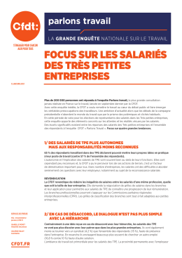 FOCUS SUR LES SALARIÉS DES TRÈS PETITES ENTREPRISES