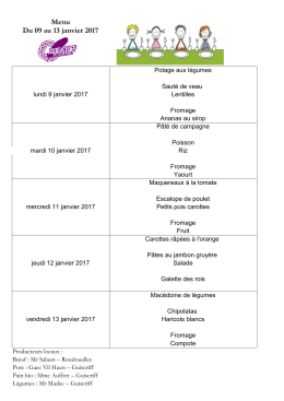 Menu Du 09 au 13 janvier 2017