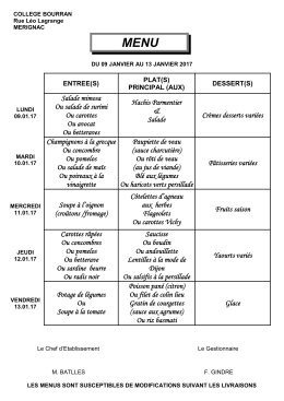 Menu du 09/01 au 13/01