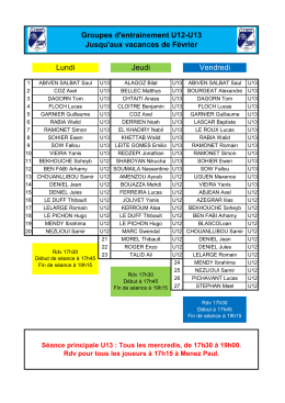 Lundi Jeudi Vendredi Groupes d`entrainement U12