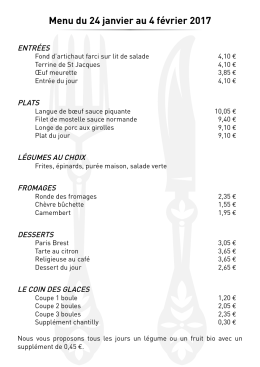 Menus du Club de la Planchette 24 janvier au 4