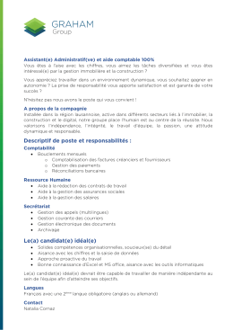 Descriptif de poste et responsabilités : Le(a) candidat(e