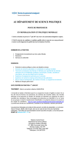 Poste de professeur en Mondialisation et politique mondiale