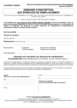 demande d`inscription aux &eacute;preuves de remplacement