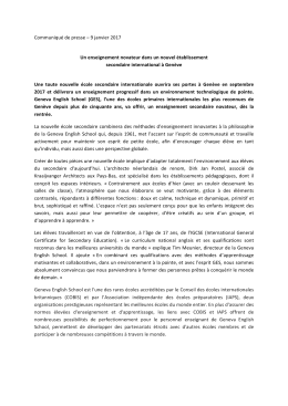 Communiqu&eacute; de presse &ndash; 9 janvier 2017 Un enseignement