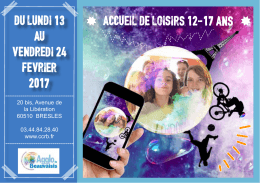 accueil de loisirs 12-17 ans du lundi 13 au vendredi 24 fevrier 2017