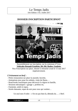dossier inscription "le temps jadis" - Sp&eacute;cialiste pi&egrave;ces Estafette et