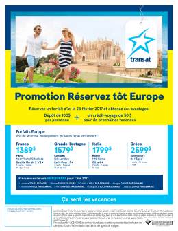 Promotion Réservez tôt Europe