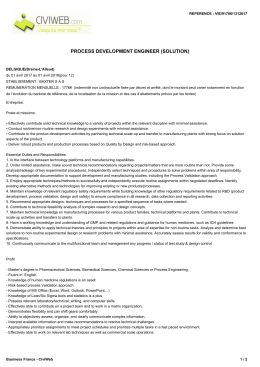 Offre PROCESS DEVELOPMENT ENGINEER (SOLUTION)