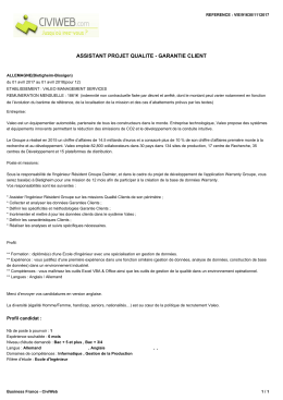 Offre ASSISTANT PROJET QUALITE - GARANTIE