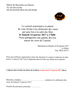Le conseil municipal a le plaisir de vous inviter &agrave; la c&eacute;r&eacute;monie des