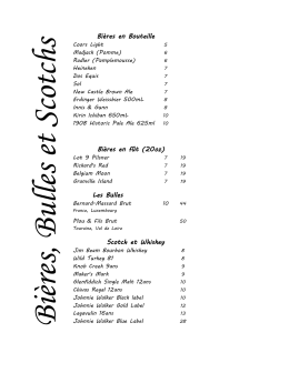 Bières en Bouteille Les Bulles Scotch et Whiskey Bières en fût (20oz)