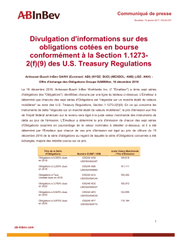 Divulgation d`informations sur des obligations cot&eacute;es en