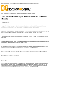 Vent violent: 190.000 foyers privés d`électricité en