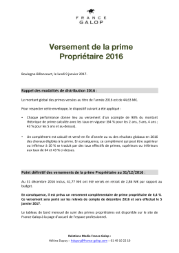 Versement de la prime Propriétaire 2016