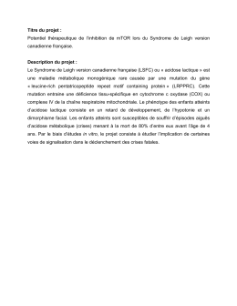Potentiel thérapeutique de l`inhibition de mTOR lors du Syndrome