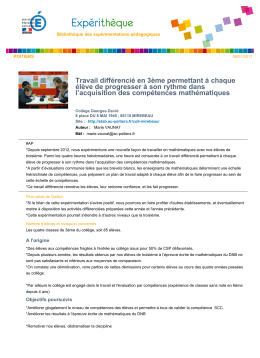 Travail différencié en 3ème permettant à chaque élève de