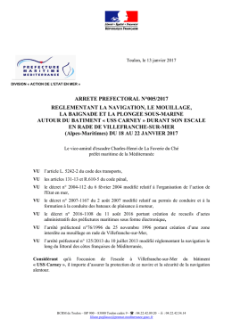 arrete prefectoral n&deg;005/2017 reglementant la navigation, le