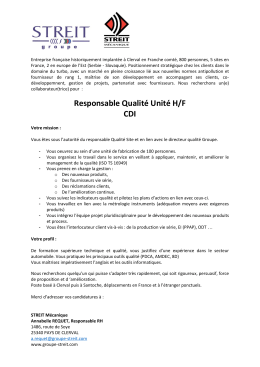 Responsable Qualité Unité H/F CDI