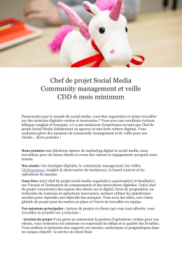 Chef de projet Social Media Community management et veille CDD