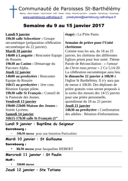 Feuillet du 09 au 15 janvier 2017 - Communaut&eacute; de Paroisses Saint