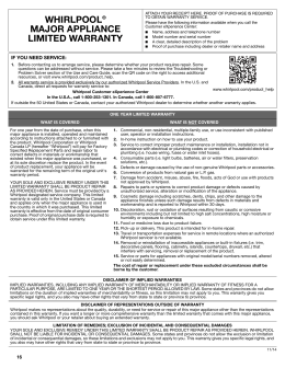 whirlpool&reg; major appliance limited warranty