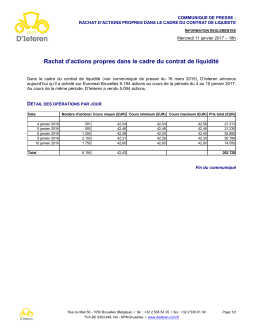 Rachat d`actions propres dans le cadre du contrat de