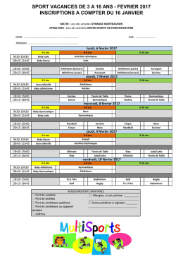 Planning Sports Vacances Hiver 2017