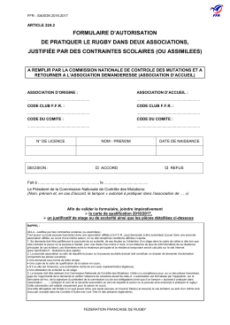 formulaire d`autorisation de pratiquer le rugby dans deux