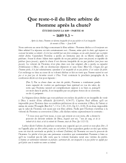 Que reste-t-il du libre arbitre de l`homme après la chute?