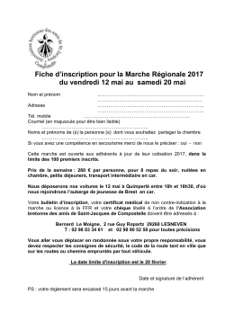 Fiche d`inscription &agrave; la marche - Association Bretonne des Amis de