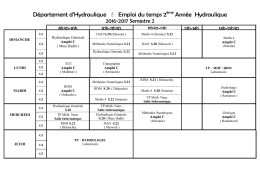 Département d`Hydraulique S Emploi du temps 2ème Année