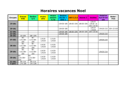 Horaires des entraînements pendant les vacances