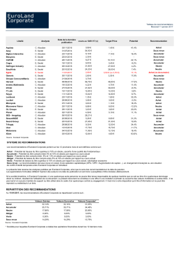 11 janvier 2017 - Tableau de recommandations