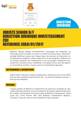 juriste senior h/f direction juridique investissement cdi