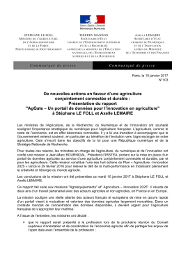 De nouvelles actions en faveur d`une agriculture conjointement