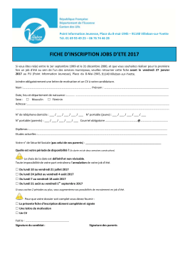 fiche d`inscription jobs d`ete 2017 - Villebon-sur