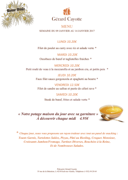 Menu de la semaine du 09 au 14 Janvier 2017