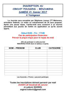 INSCRIPTION AU CHAMPIONNAT JEUNE TENNIS DE TABLE