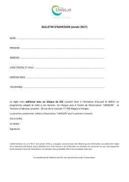 BULLETIN D`ADHESION (ann&eacute;e 2017)