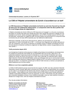 La CSS et l`Hôpital universitaire de Zurich s`accordent sur un tarif