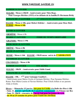 WWW.PAROISSE SAVIESE.CH SAMEDI 14 JANVIER EGLISE