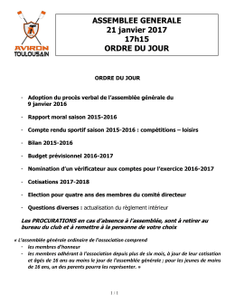 Ordre du jour AG ordinaire 21-01-2017