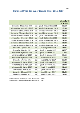 Horaires Office des Super Jeunes Hiver 2016-2017